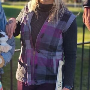 Roxy Large Purple Flannel Full Zip-up Vest w/ Fur Lining Hood